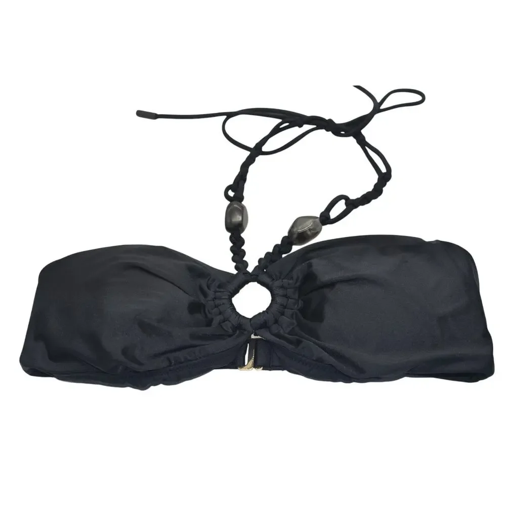 Red Carter Women's Black Bandeau Halter O-Ring Bikini Top in Black